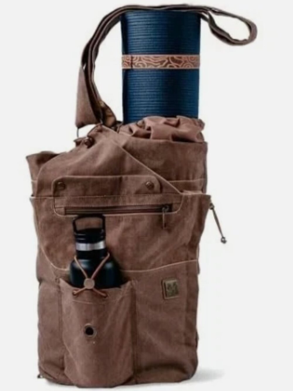 WRASCO Yoga Mat Bag Large Canvas Yoga Backpack Yoga Mat for Women & Men Brown